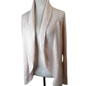 Chico’s Pink Wool Blend Shawl Collar Open Front Cardigan Sweater Size 2 (L)